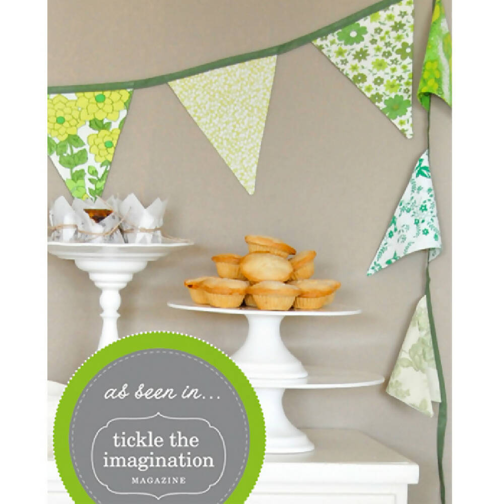 Vintage Bunting - Retro Green Garden Party 'Multi' Floral Flags.