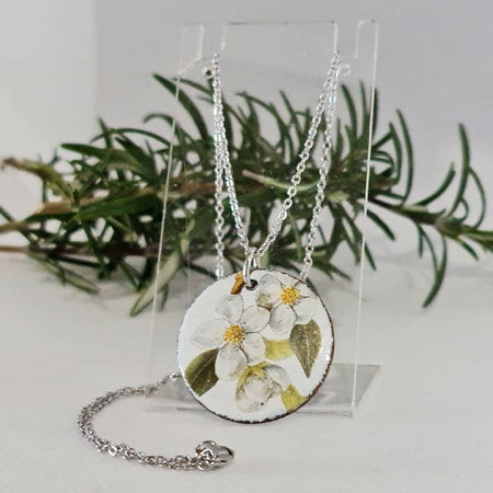 Enamel Pendant Necklace - White Blossom