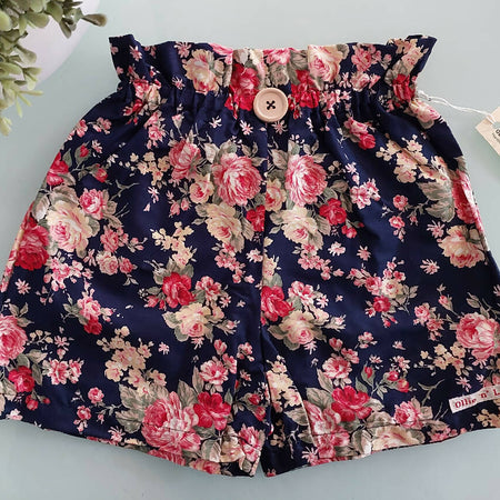 Girls Navy Floral High Waisted Shorts Size 1 - 8