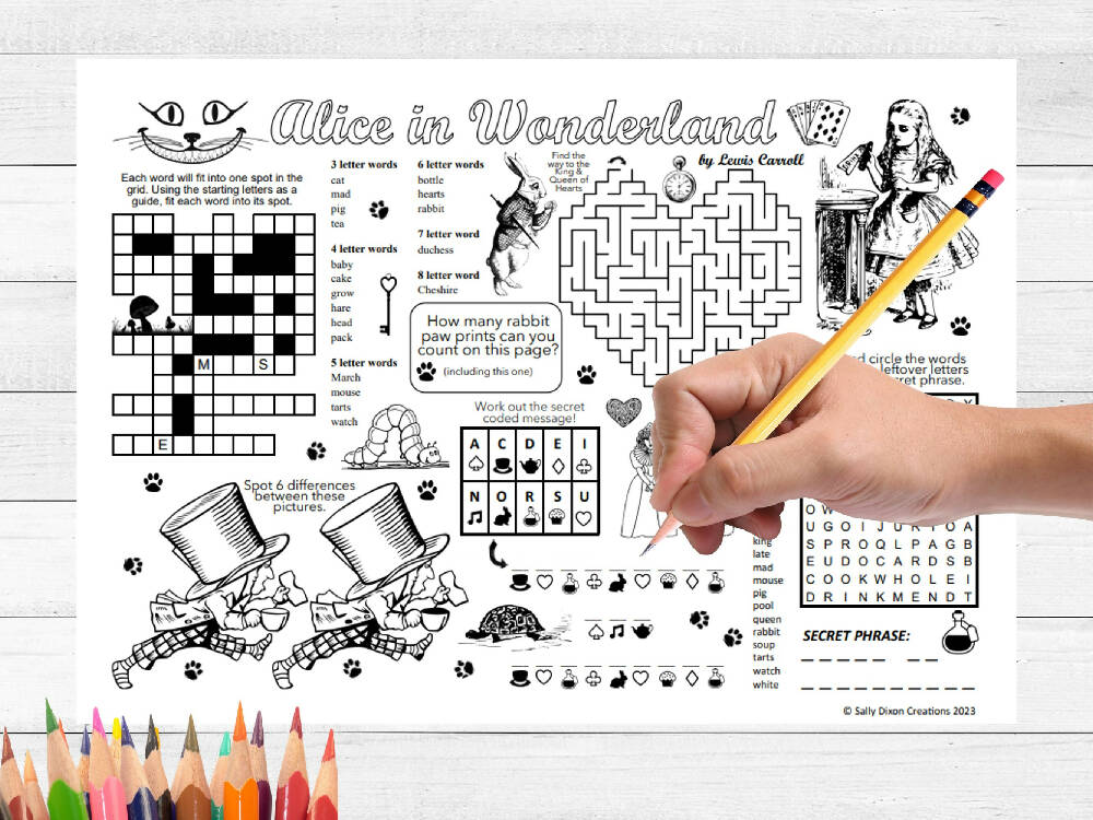 DIGITAL - Alice in Wonderland - Puzzle Activity Sheet - PDF Printable Download
