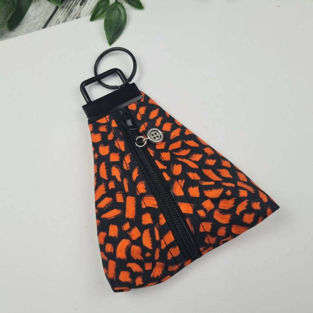 Zippity Keyring Zip Pouch - Orange & Black Burshstrokes - Triangle Keyfob