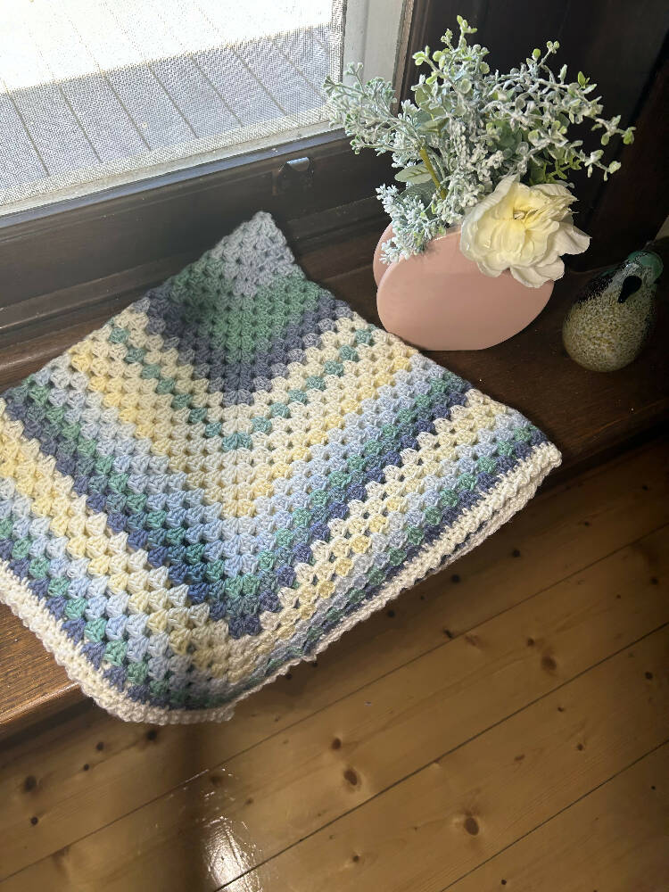 Granny Square Crochet Baby Blanket - Blue and Yellow tones