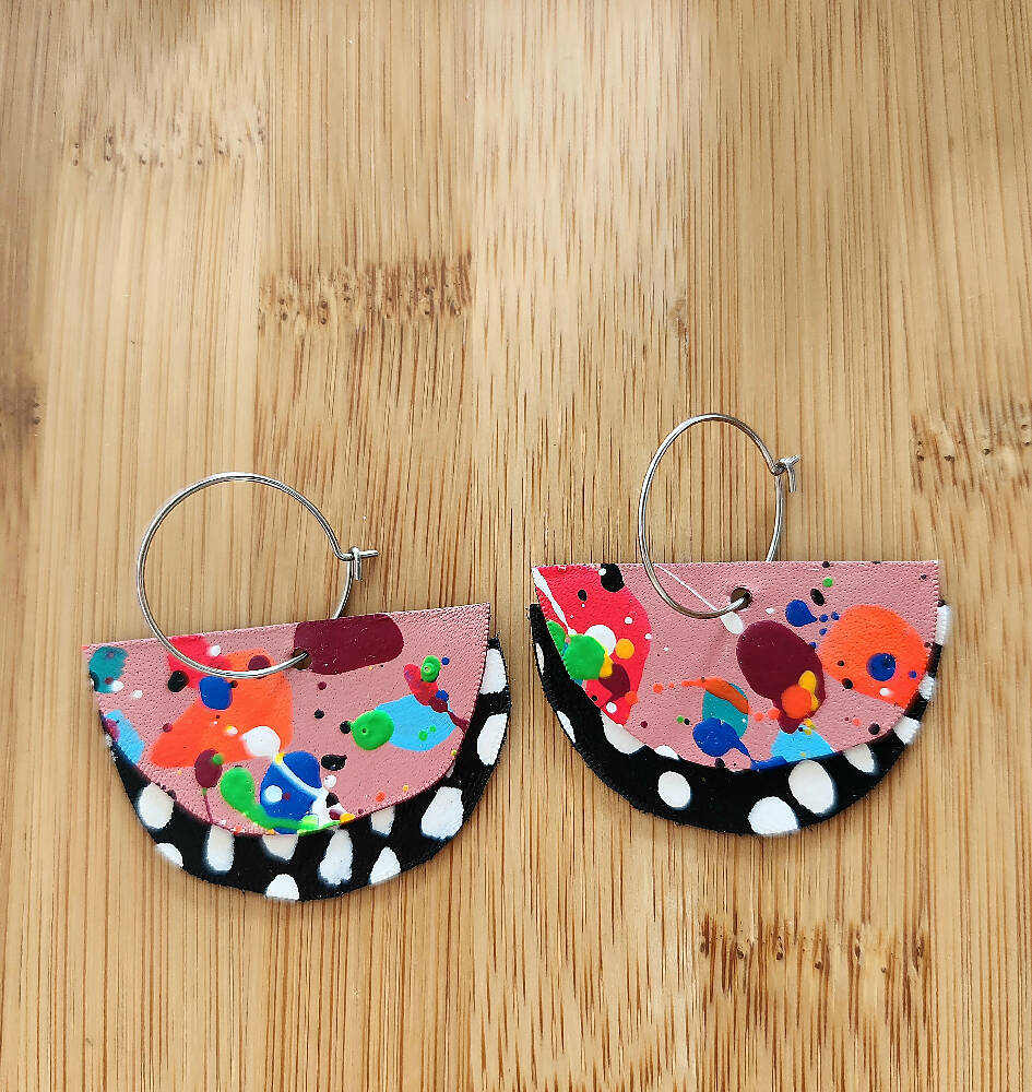 Storm in a teacup lightweight leather statement dangle earrings