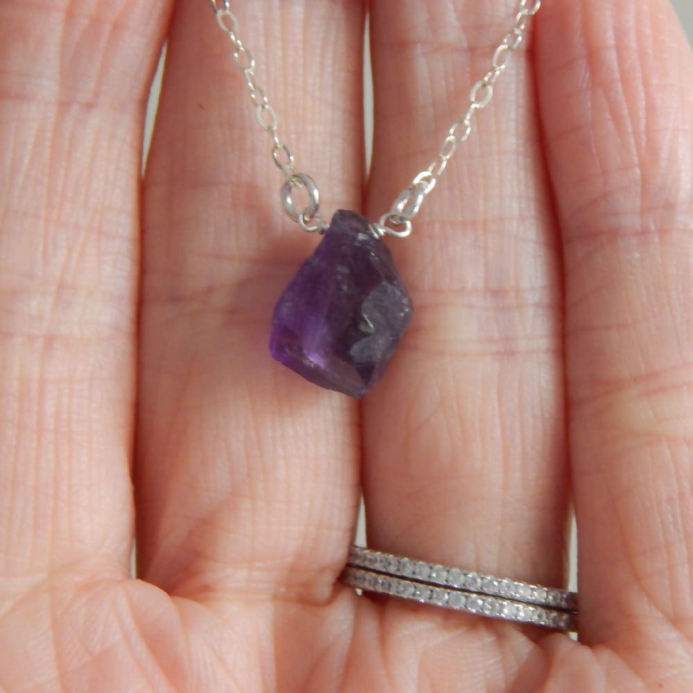 African Amethyst Raw Stone Necklace,Feburary Birthstone Necklace