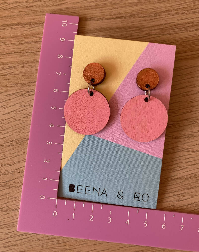 Handpainted pink / copper top earrings