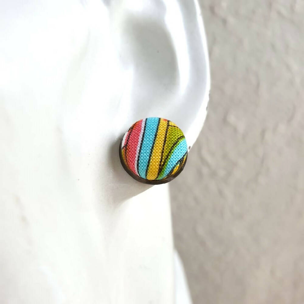 1.4cm Round Cabochon colourful Rainbow fabric stud earrings No.6
