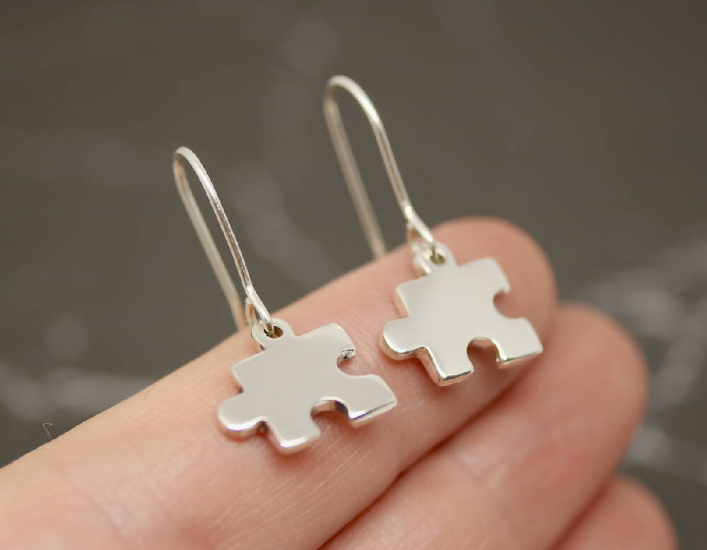 Jigsaw Earrings - Handmade Sterling Silver Puzzle Earrings by Purplefish Designs