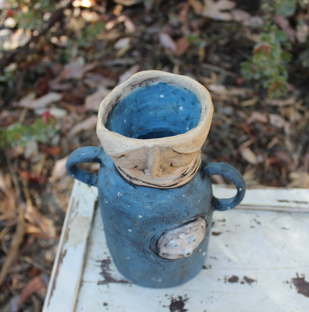 clay lamp light moon blue handmade pottery