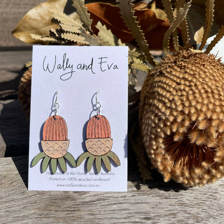 Banksia Flower Hand Painted Wood Earrings