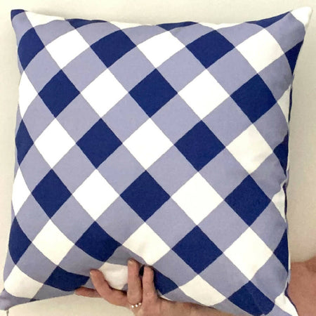 Cushion Cover Hampton style Gingham Blue and White
