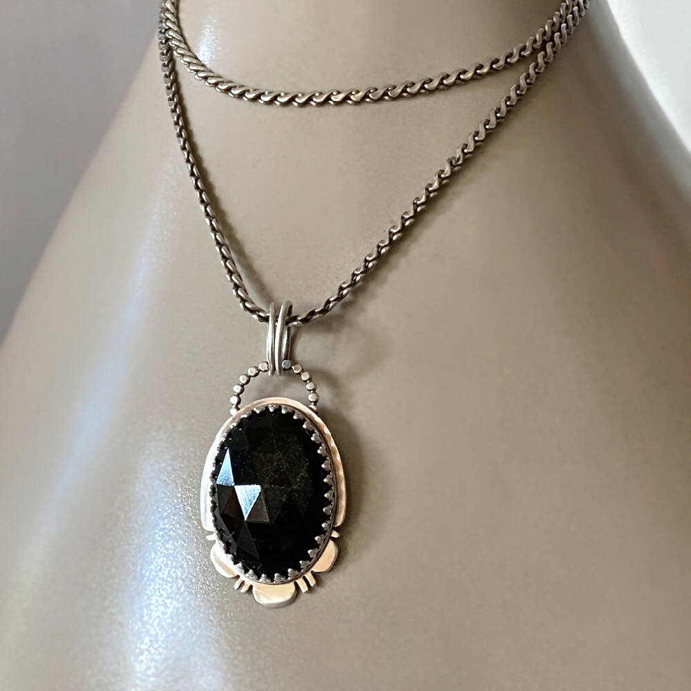Pendant Sterling Silver Bezel Obsidian Gothic Oval L sm