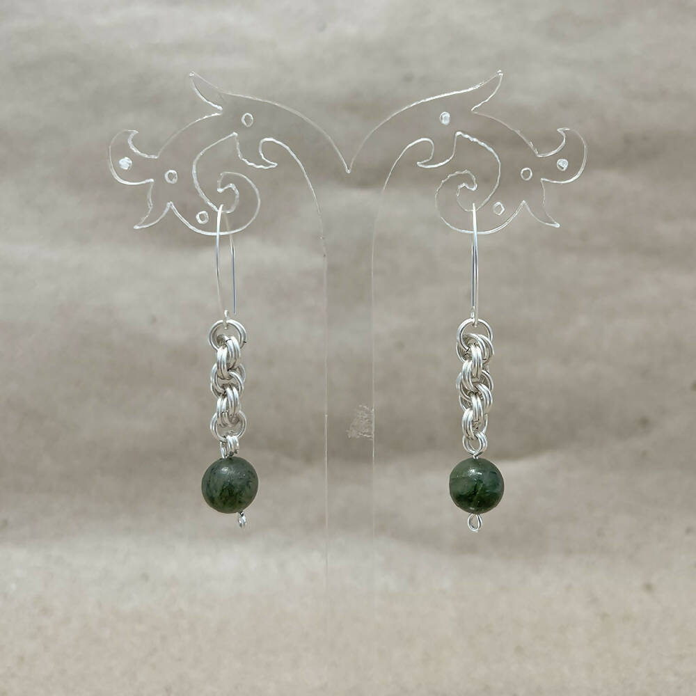 Silver filled spiral + jade earrings display