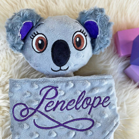 Baby comforter, Embroidered name, Koala themed Ruggybud, Made to order