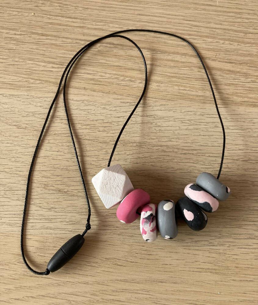 Pink / black / grey / white necklace