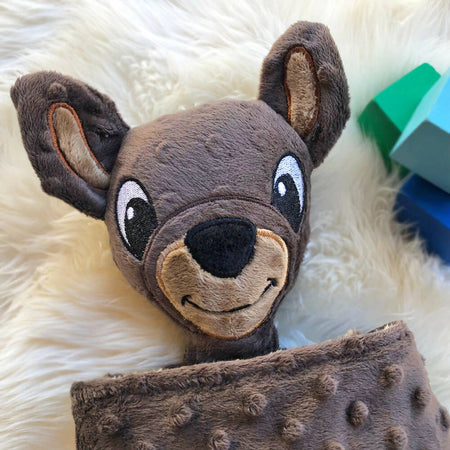 Baby comforter, Embroidered name, Kangaroo themed Ruggybud, Made to order