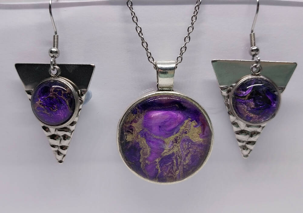 Purple and Gold Pendant and Earring Set