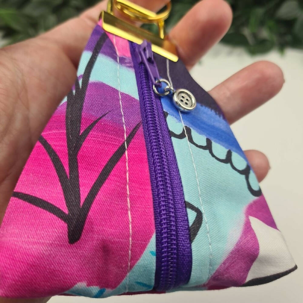 Keyfob Zippity Zip Bag Tag Fabric Hanging Pink Purple Abstract (1)
