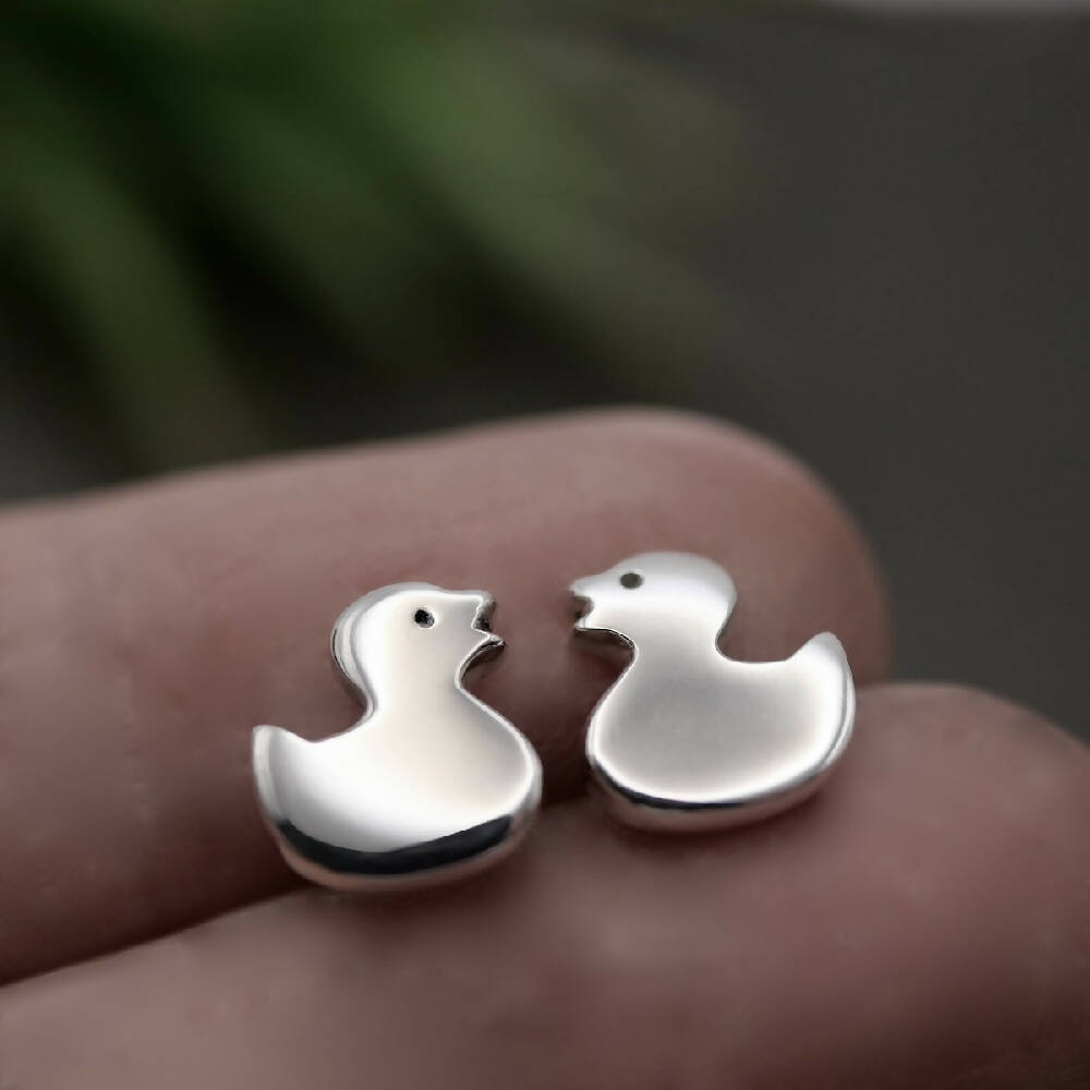 Ducky Studs - Handmade Sterling Silver Rubber Duck Earrings by Purplefish Designs