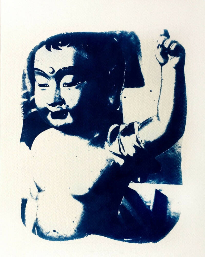 Buddha Art Print, Original Cyanotype, 8x10 inch Archival Artwork