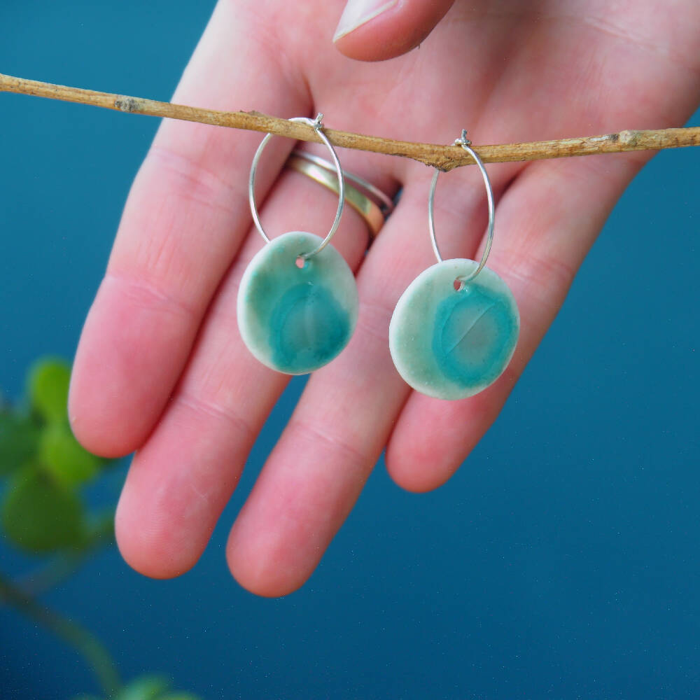 Porcelain earrings with recycled glass; 925 sterling silver