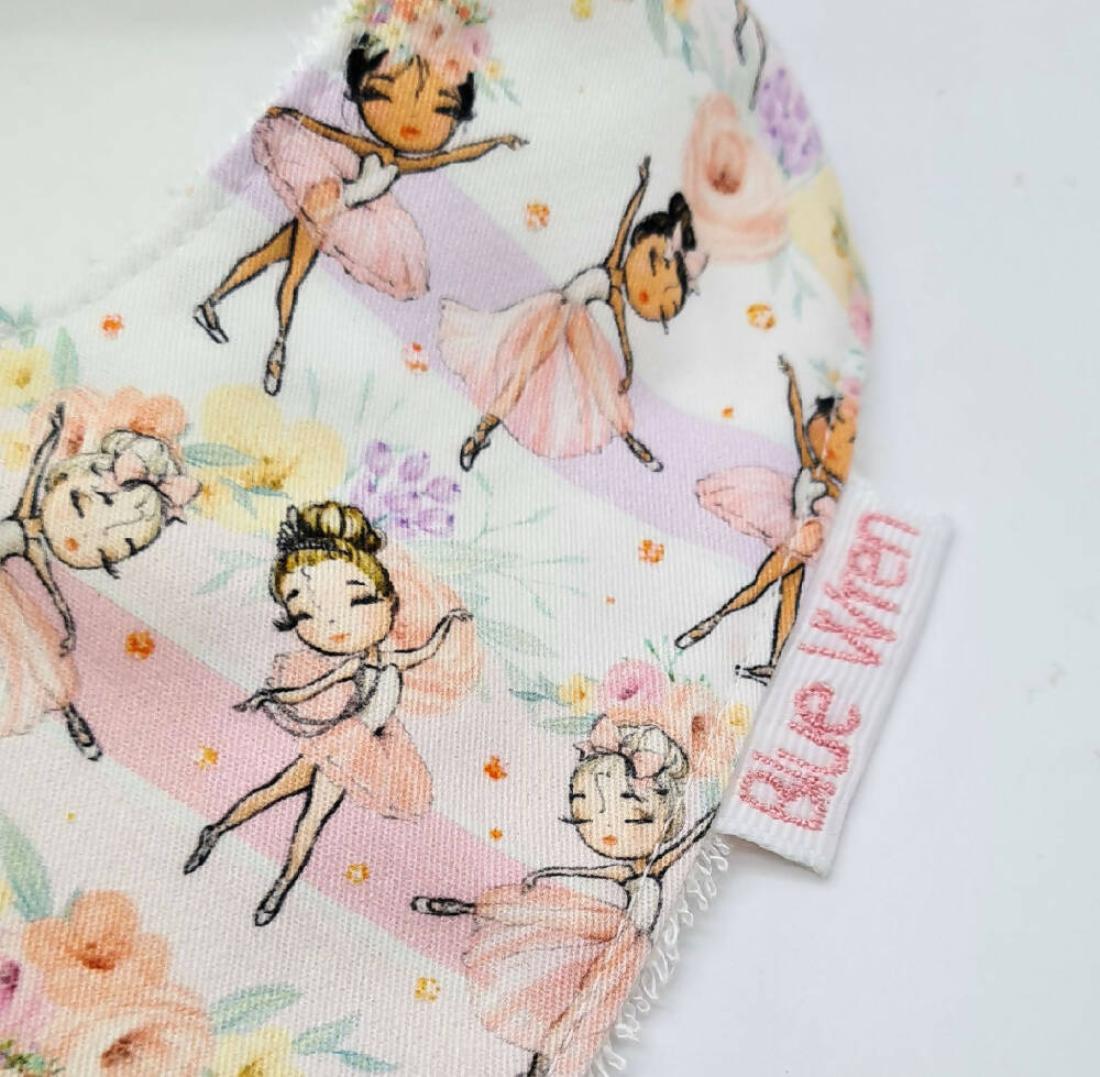 Baby Bib Ballerinas on Cotton Fabric