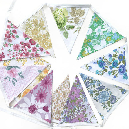 RAINBOW Bunting - Retro Multi-Colour Vintage Floral Fabric Flags