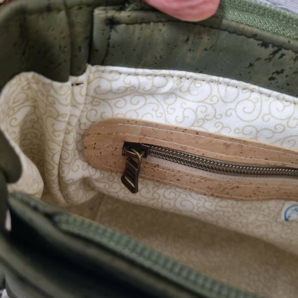Cork Handbag with Flap Closure - Army Green