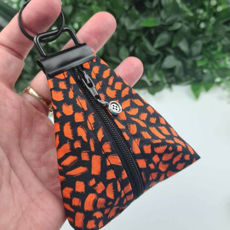 Zippity Keyring Zip Pouch - Orange & Black Burshstrokes - Triangle Keyfob