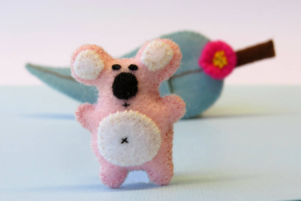 Miniature Felt Koala - Gum Leaf Bed - Australian Animal