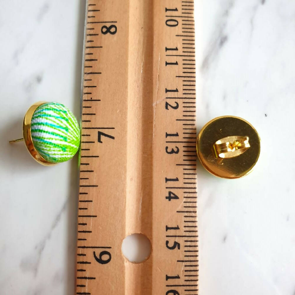 1.4cm Round Cabochon line patterns colourful fabric stud earrings No.5