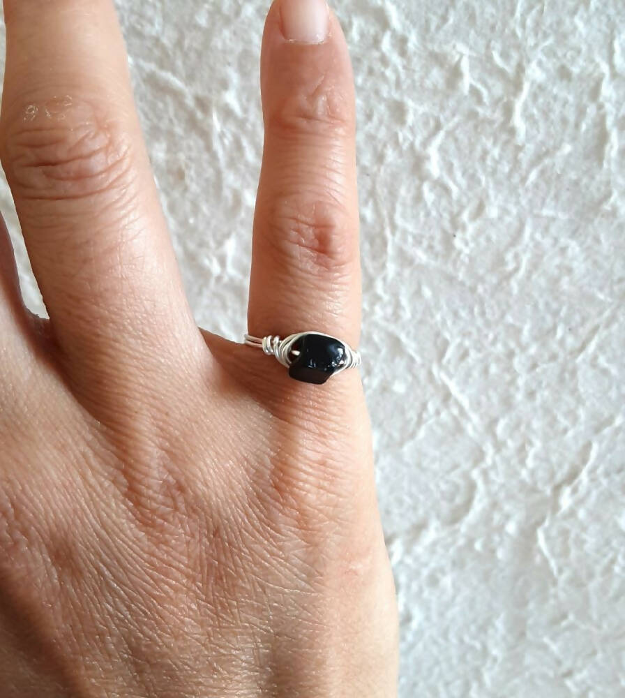 Single Natural gemstone wire wrap ring , Howlite Crystal Quartz Smoky Quartz Obsidian