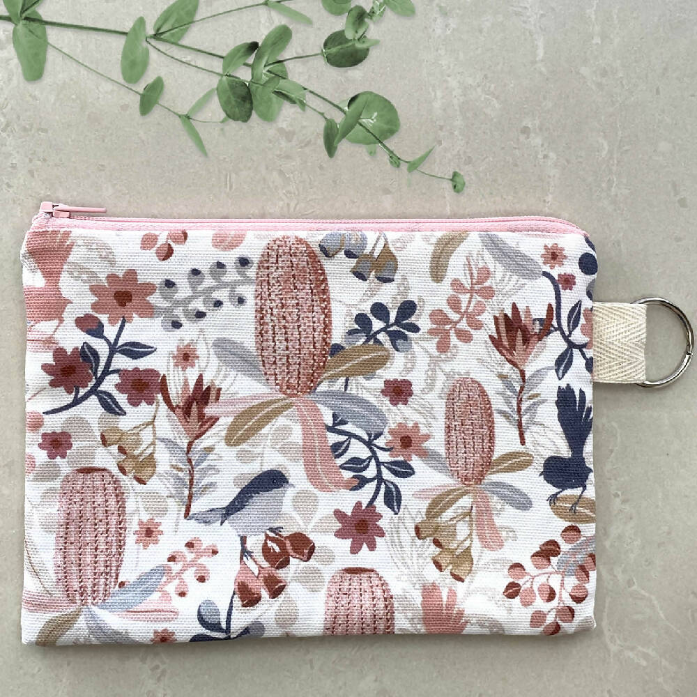 Zipper Purse - Australian Banksias pattern print with secret message inside #24
