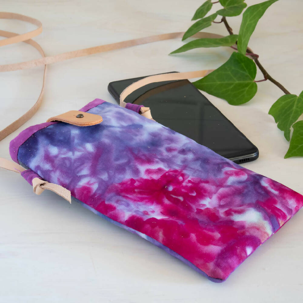 Ice Dyed Phone Carrier, Glasses Case, purple