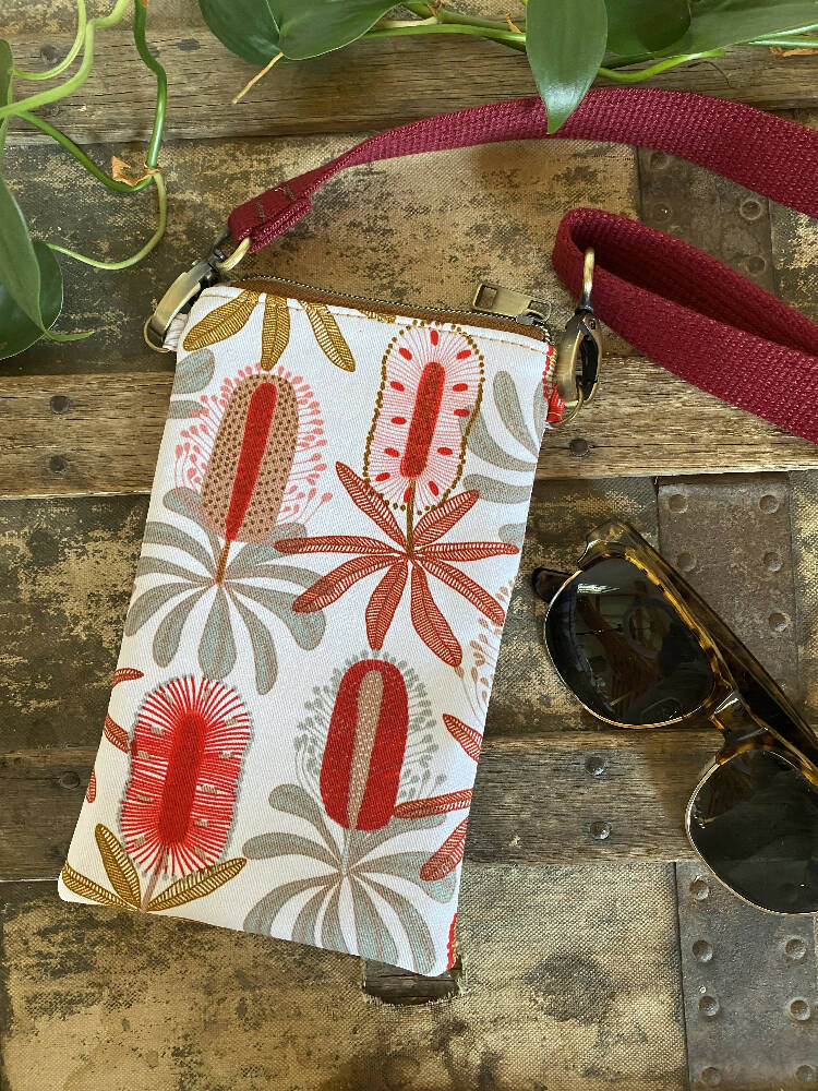 Mini & Small Crossbody Bag - Red Banksia/Tan Faux Leather