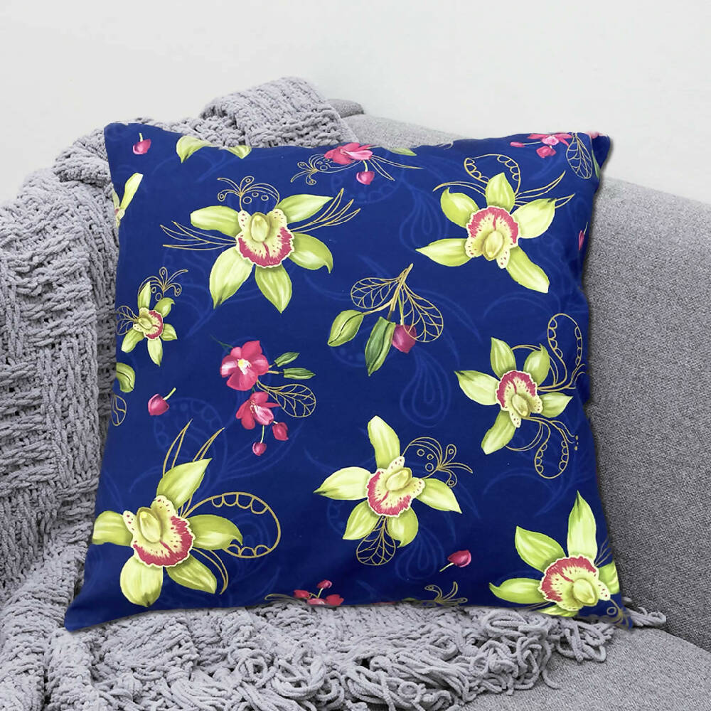 Cushion Cover - Cymbidium Orchids on Navy
