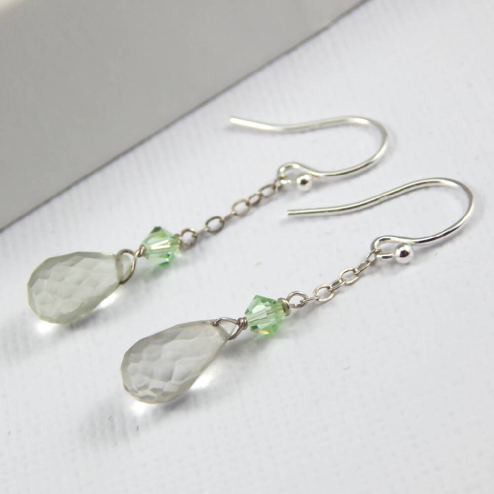 Green Garnet Dangle Earrings,January Birthstone Earrings