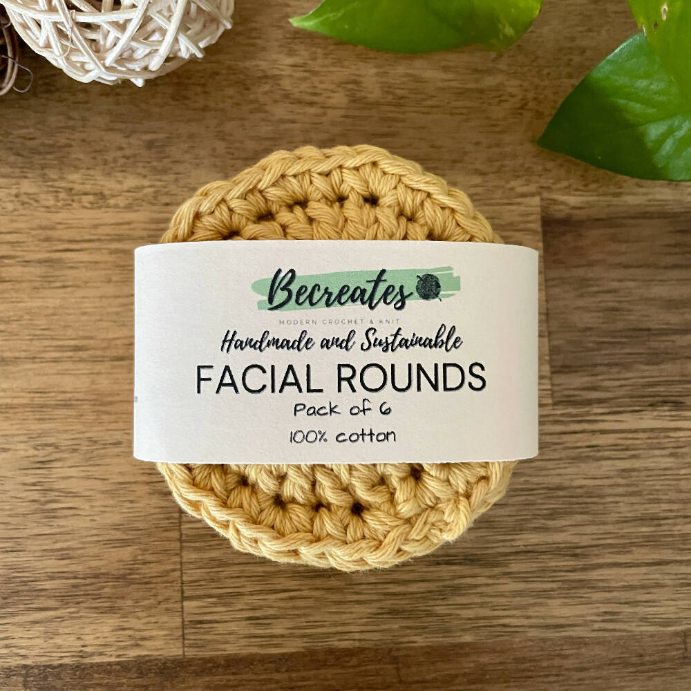 Reusable Cotton Facial Rounds - Set of 6 - Natural