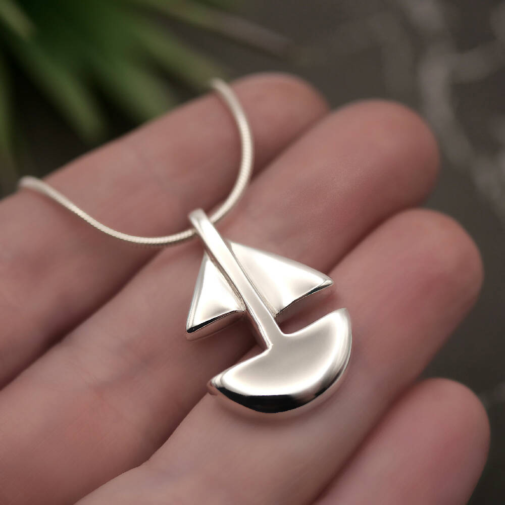 sailboat sterling silver pendant hand lrg