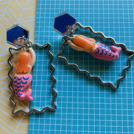 Orange / pink mermaid earrings
