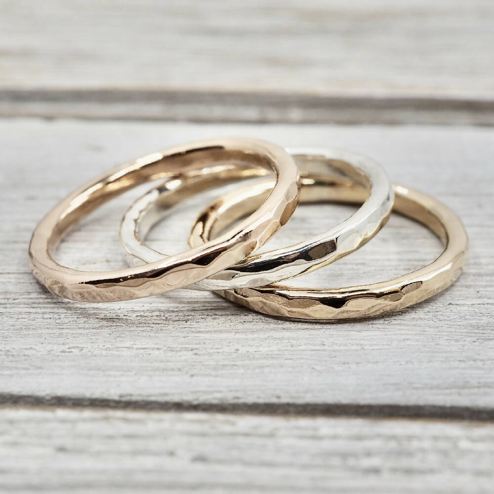 Stacking ring set | 2mm rose, yellow gold-fill and sterling silver rings | Handmade jewellery