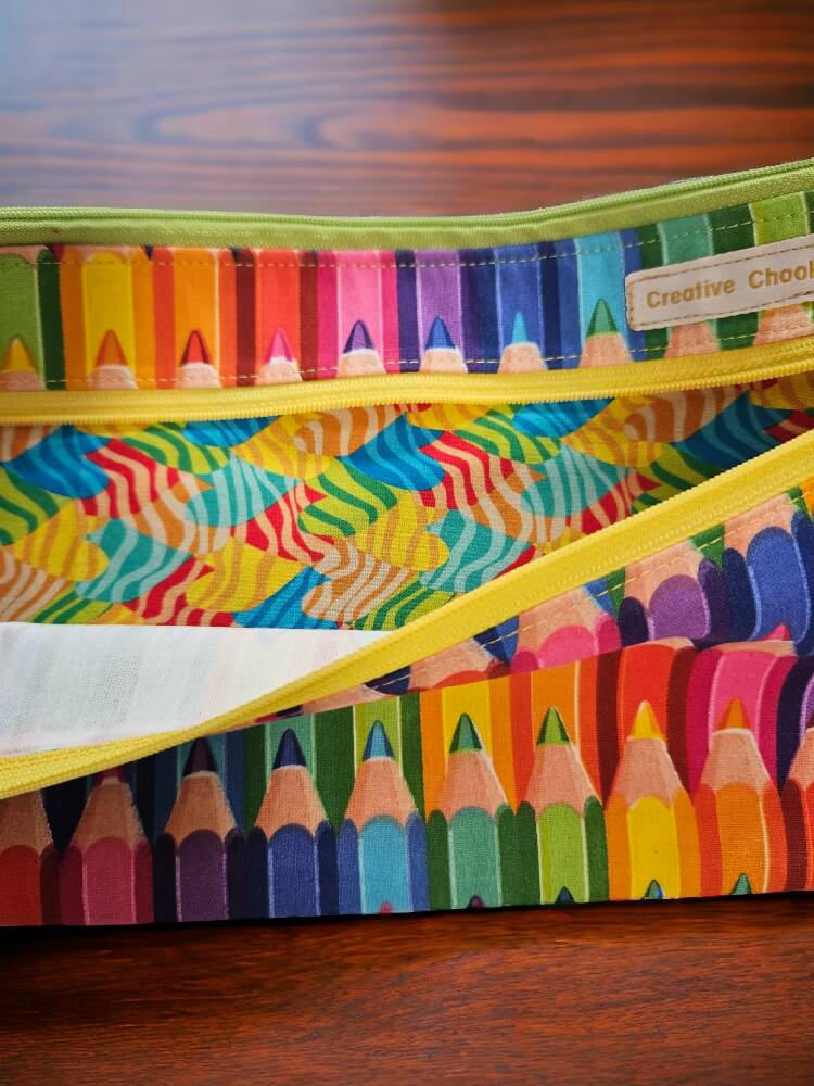 Handmade Double Zippered Pencil Case With Pencil Fabric