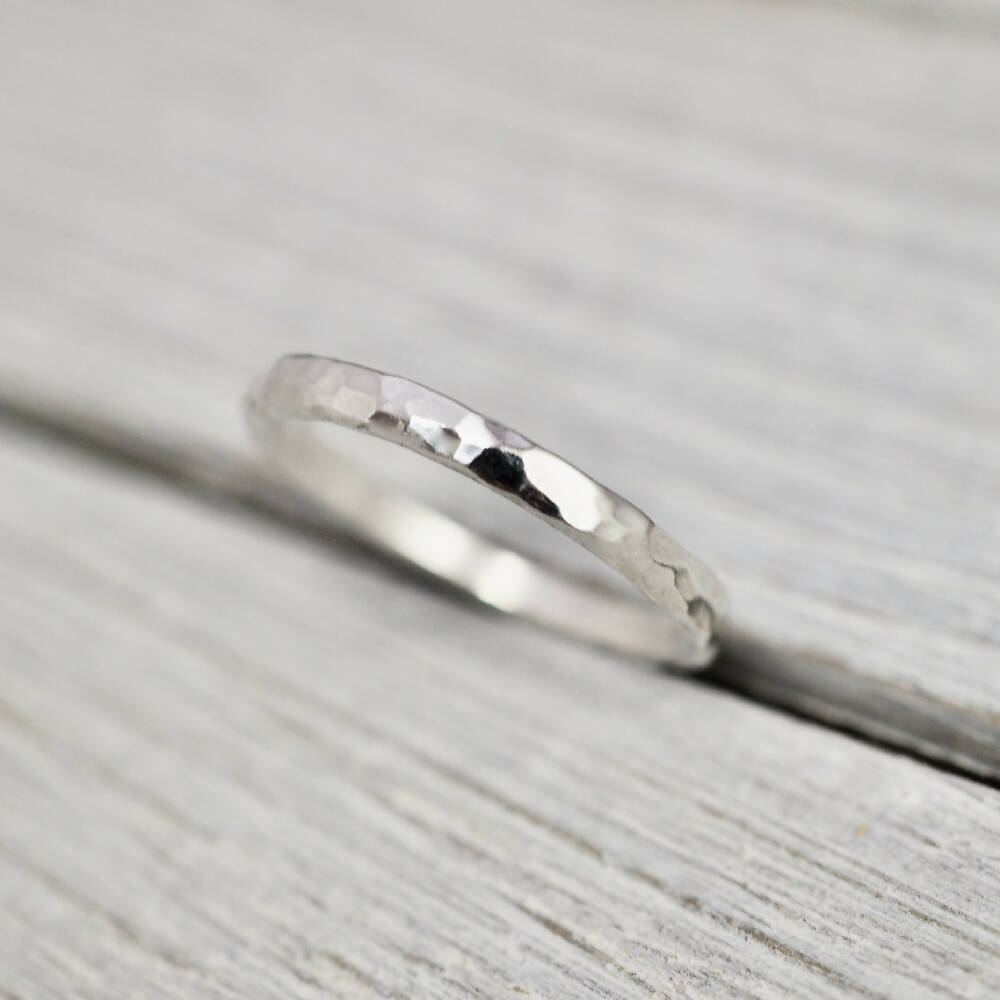 Hammered sterling silver ring | 2mm silver ring | Handmade silver jewellery | Stacking ring