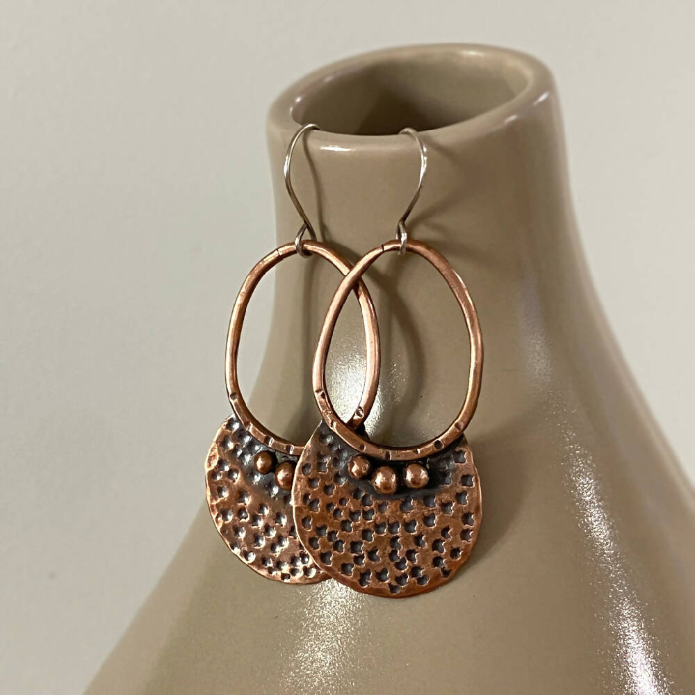 Earrings Copper Textured Hoop Dangles L