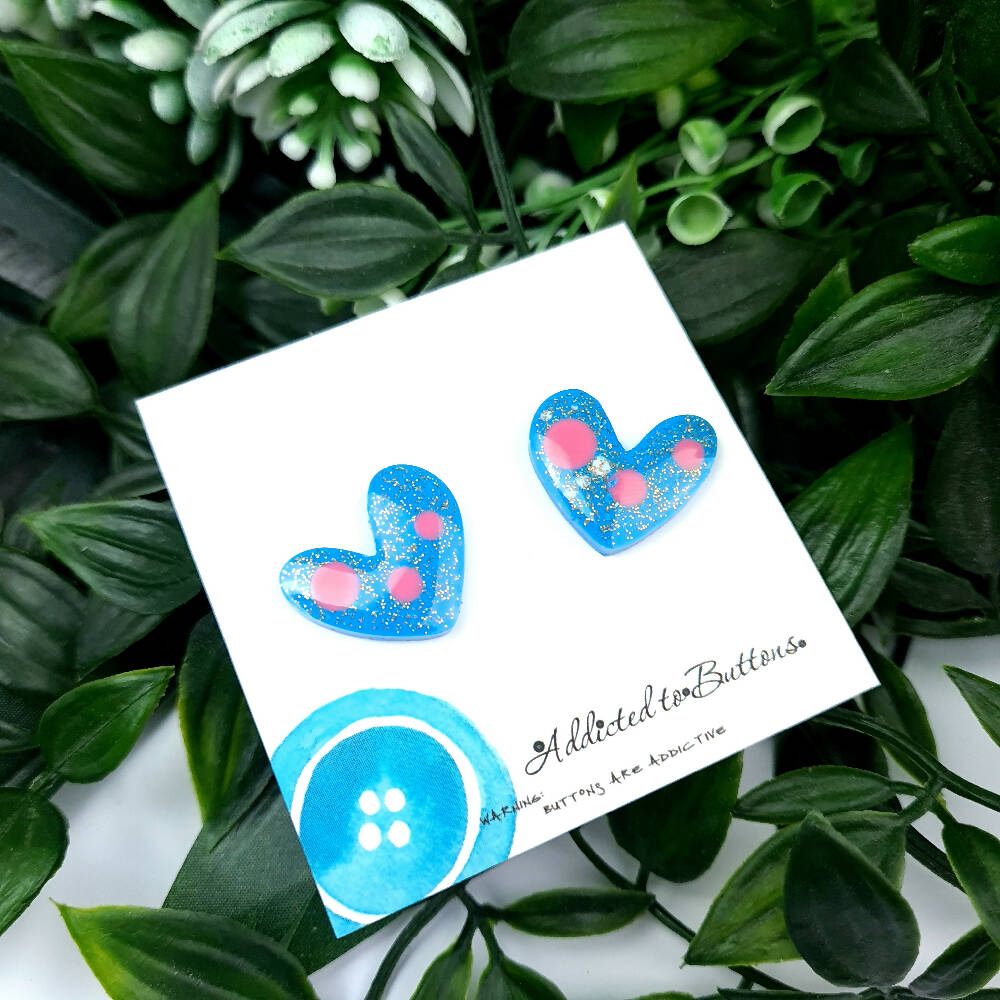 Stud Earrings Holly Hearts Blue Pink A2B (5)
