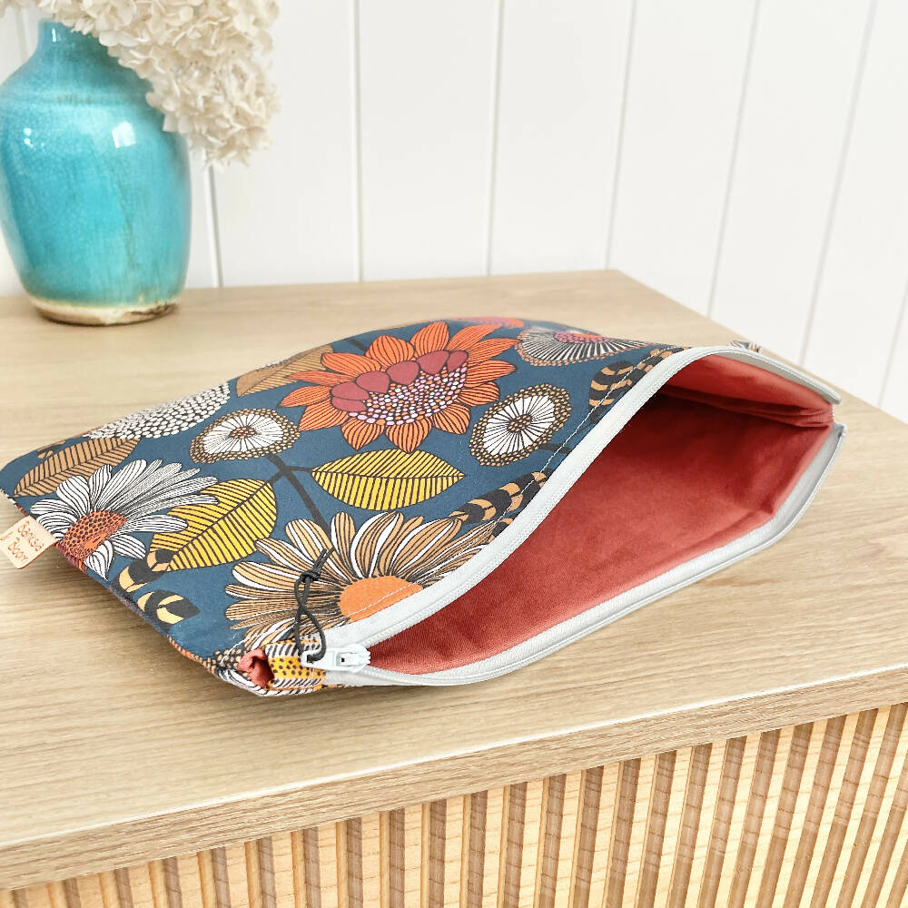 Large Zipper Pouch- Autumn Banksia Garden