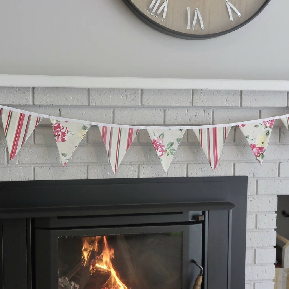 Bunting, Fabric, Flags, Party, Shabby Chic, Floral, Stripes, Wall Hanging, Free Shipping