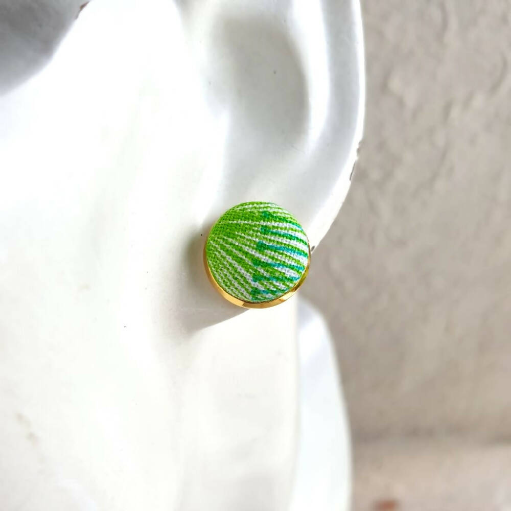 1.4cm Round Cabochon line patterns colourful fabric stud earrings No.5