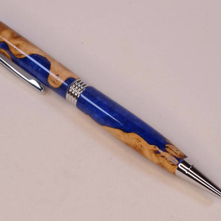 Wood-Resin Blue mix Swirl Streamline pen.