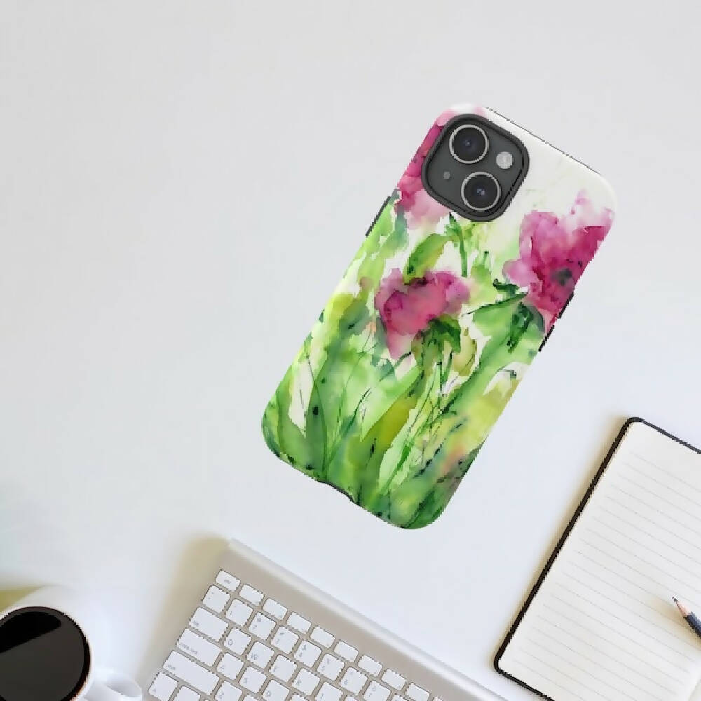 Mobile Phone Tough Glossy Cover With 'Wild Roses' Artwork Print