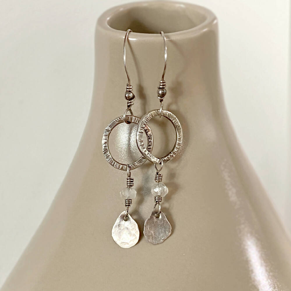 Earrings Sterling Silver Dangle Rainbow Moonstone L